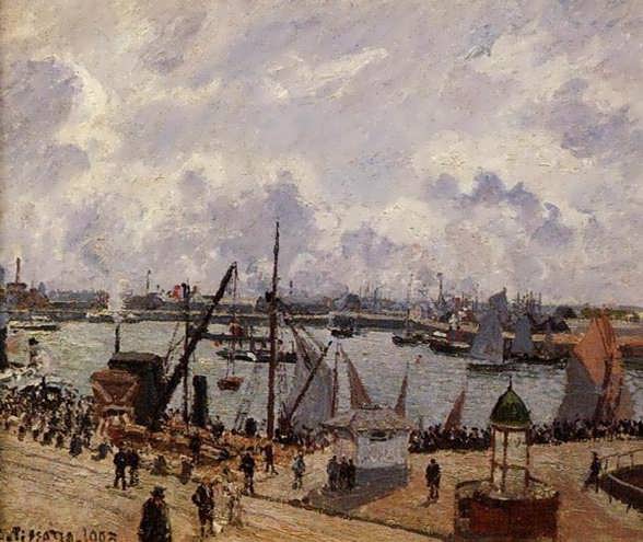 CamillePissarro-TheInnerHarborLeHavre-MorningSunRisingTide