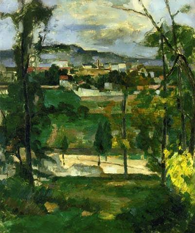 Cezanne-VillagebehindTreesIledeFrance1