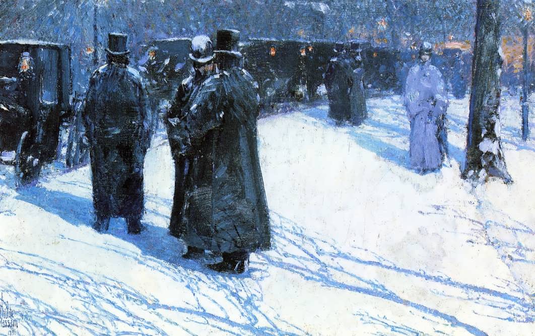 FrederickChildeHassam-CabStandatNightMadisonSquareNewYork