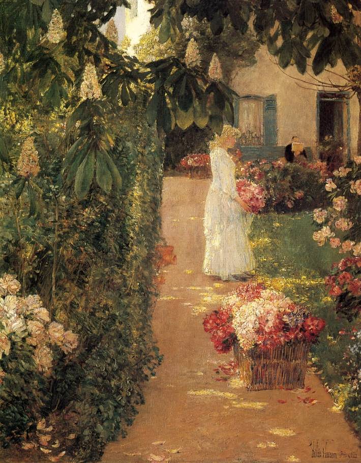 FrederickChildeHassam-GatheringFlowersinaFrenchGarden