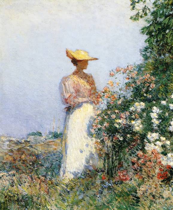 FrederickChildeHassam-LadyinFlowerGarden