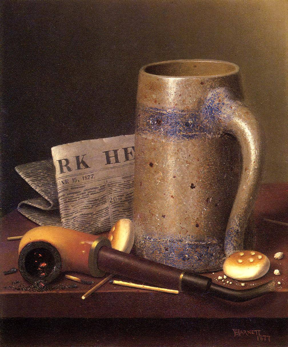 Harnett-StillLifewithMugPipeandNewYorkHerald