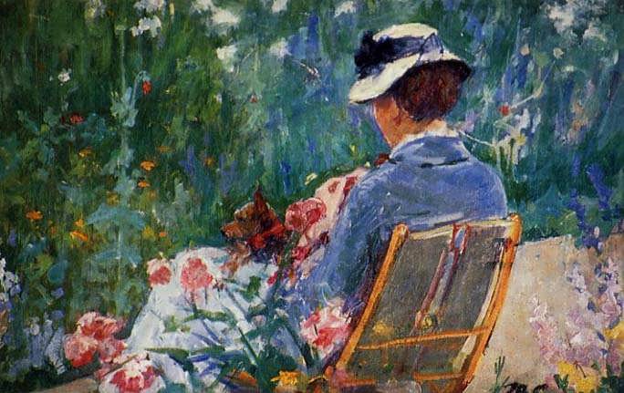 MaryCassatt-LydiaSeatedintheGardenwithaDoginHerLap1