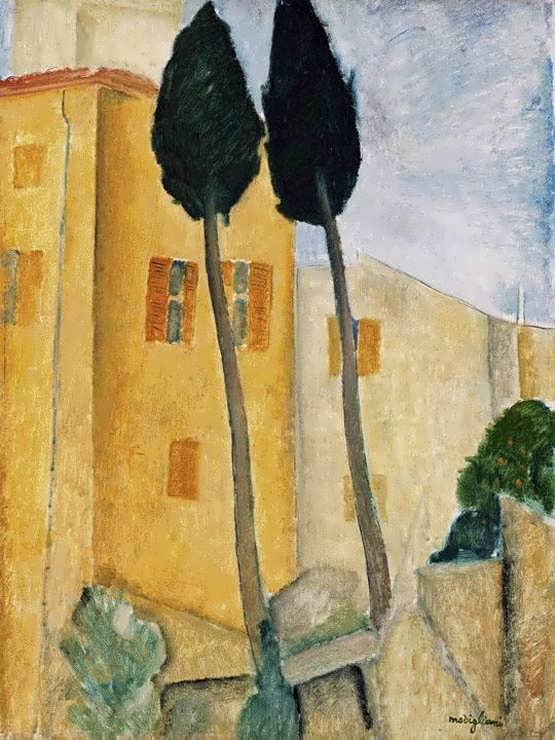 Modigliani-CypressTreesandHousesMiddayLandscape1