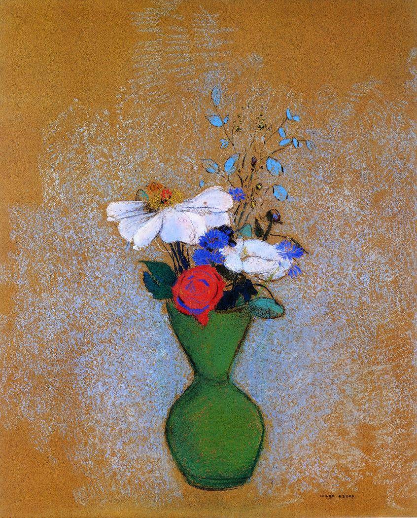 OdilonRedon-RosePeonyandCornflowersinaGreenVase