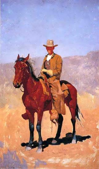 Remington-MountedCowboyinChapswithRaceHorse1